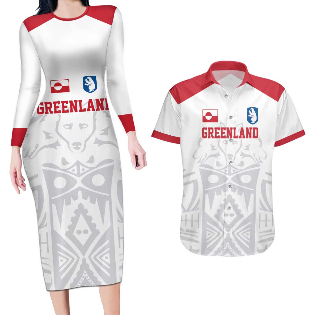 Custom Greenland Football Couples Matching Long Sleeve Bodycon Dress and Hawaiian Shirt Polar-Bamserne 2022 Version