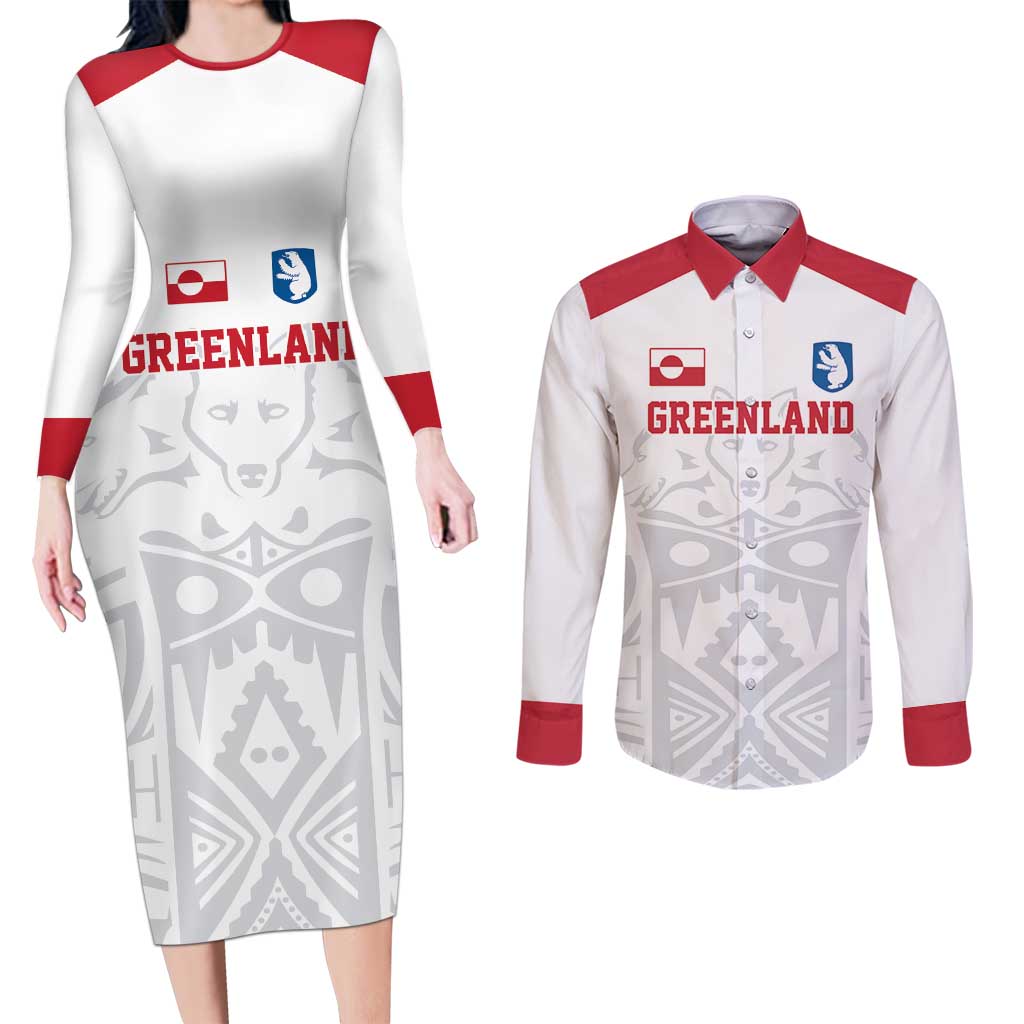 Custom Greenland Football Couples Matching Long Sleeve Bodycon Dress and Long Sleeve Button Shirt Polar-Bamserne 2022 Version
