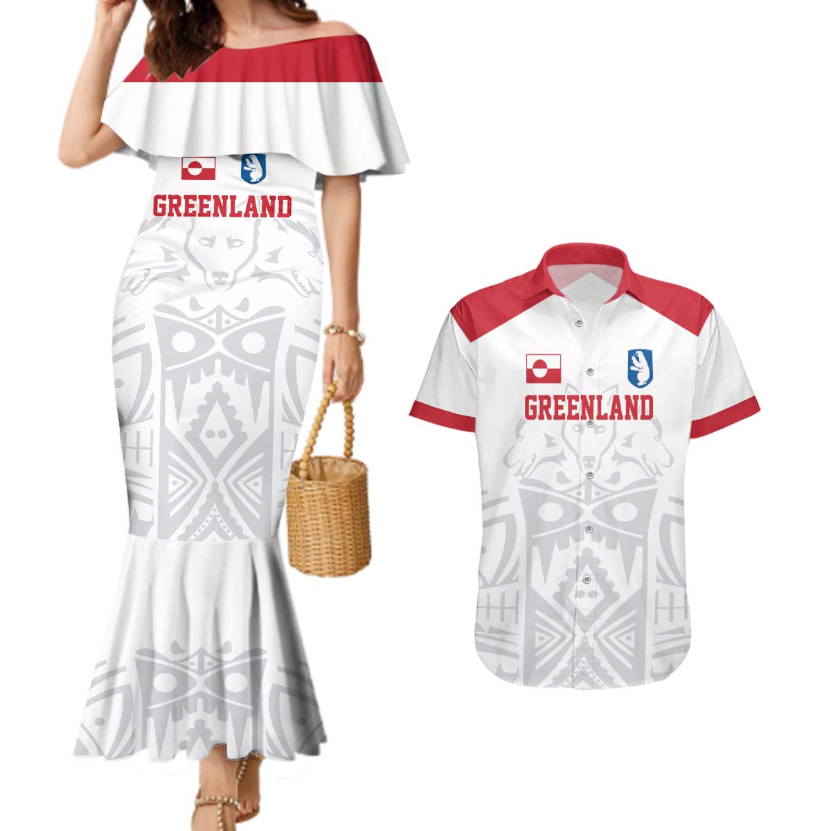 Custom Greenland Football Couples Matching Mermaid Dress and Hawaiian Shirt Polar-Bamserne 2022 Version