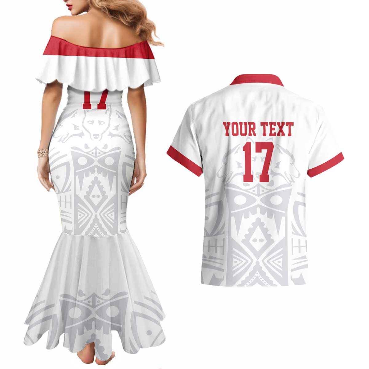 Custom Greenland Football Couples Matching Mermaid Dress and Hawaiian Shirt Polar-Bamserne 2022 Version