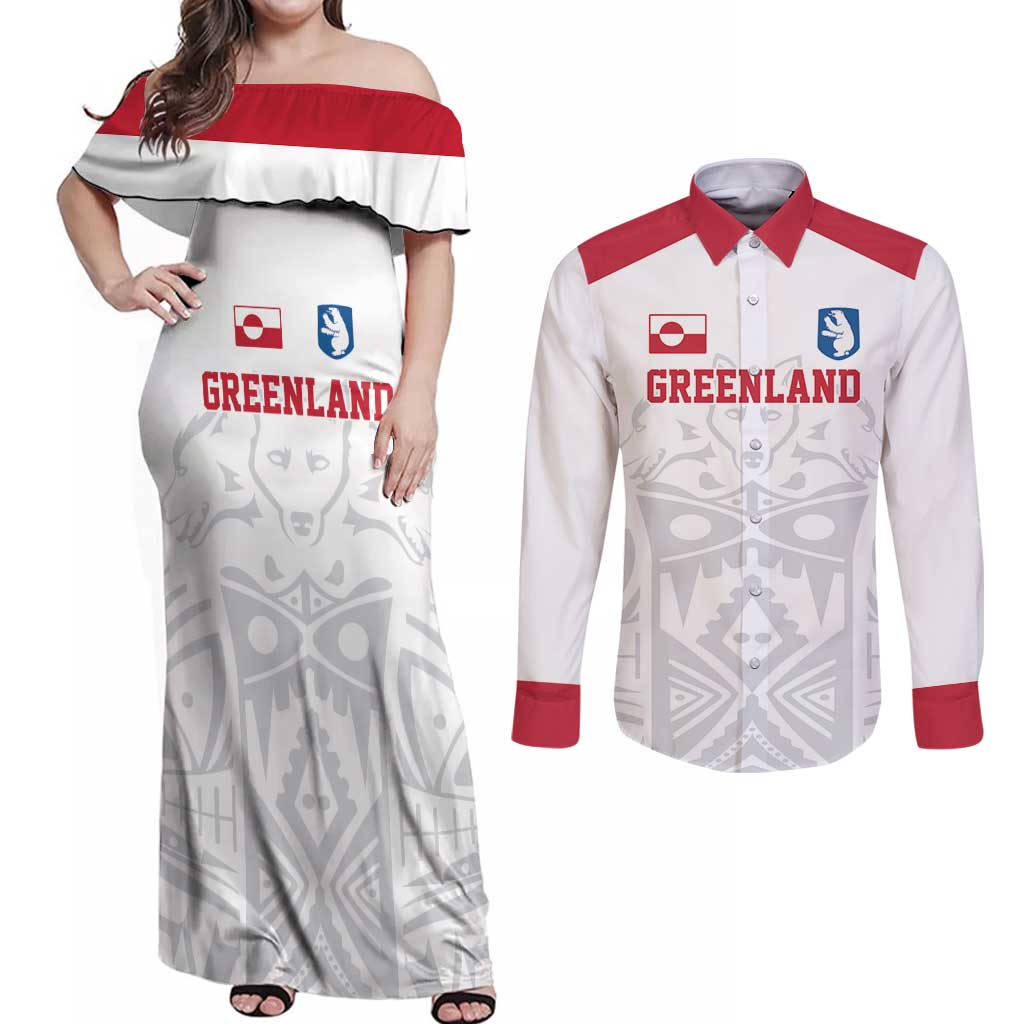 Custom Greenland Football Couples Matching Off Shoulder Maxi Dress and Long Sleeve Button Shirt Polar-Bamserne 2022 Version