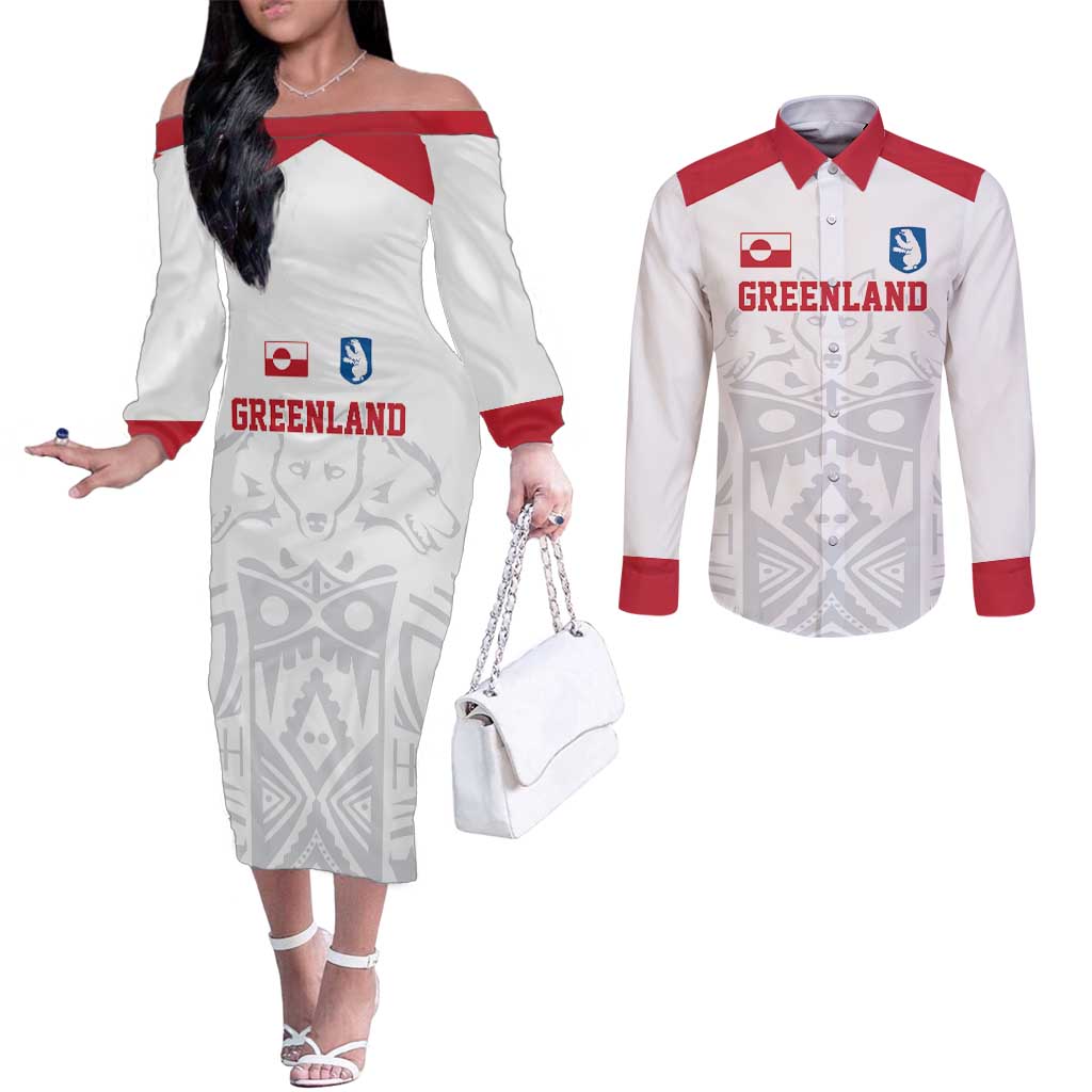 Custom Greenland Football Couples Matching Off The Shoulder Long Sleeve Dress and Long Sleeve Button Shirt Polar-Bamserne 2022 Version