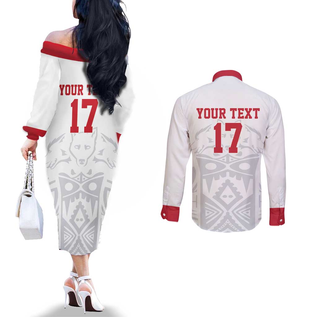 Custom Greenland Football Couples Matching Off The Shoulder Long Sleeve Dress and Long Sleeve Button Shirt Polar-Bamserne 2022 Version