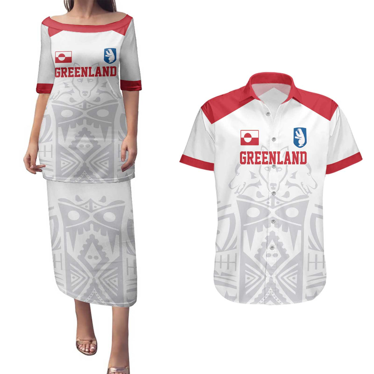 Custom Greenland Football Couples Matching Puletasi and Hawaiian Shirt Polar-Bamserne 2022 Version