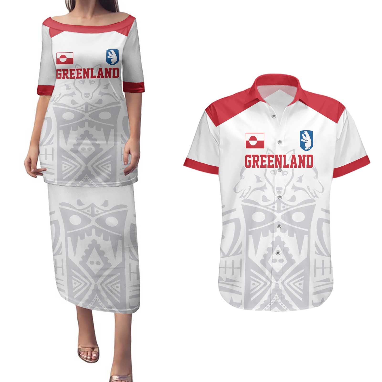 Custom Greenland Football Couples Matching Puletasi and Hawaiian Shirt Polar-Bamserne 2022 Version