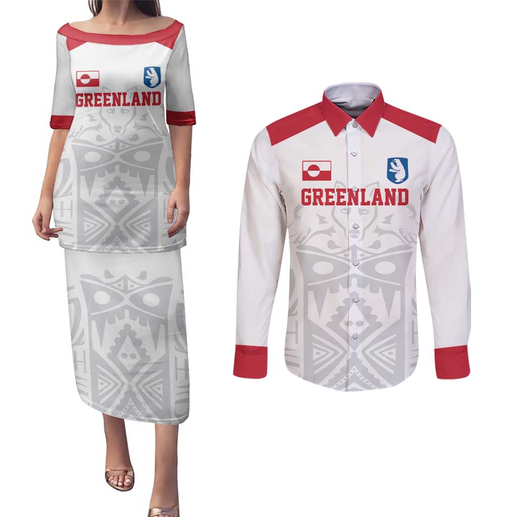 Custom Greenland Football Couples Matching Puletasi and Long Sleeve Button Shirt Polar-Bamserne 2022 Version