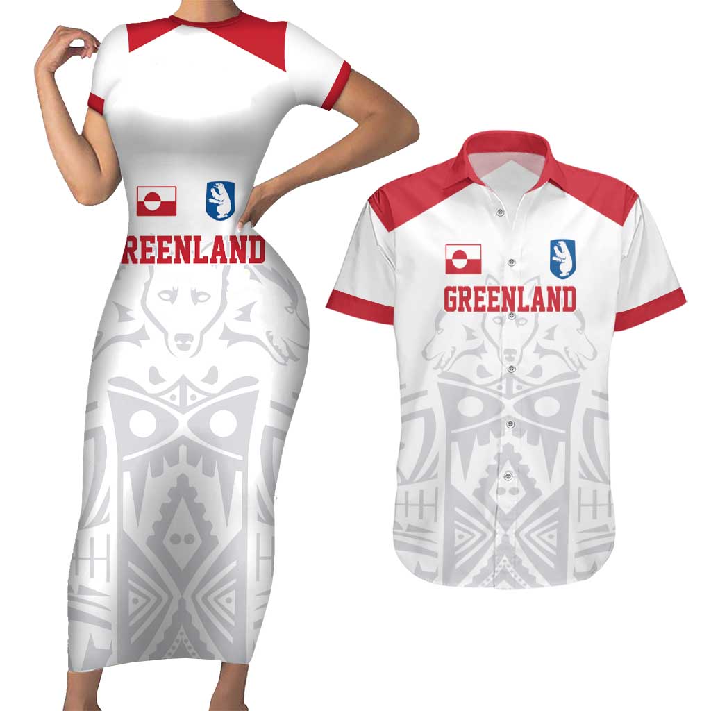 Custom Greenland Football Couples Matching Short Sleeve Bodycon Dress and Hawaiian Shirt Polar-Bamserne 2022 Version