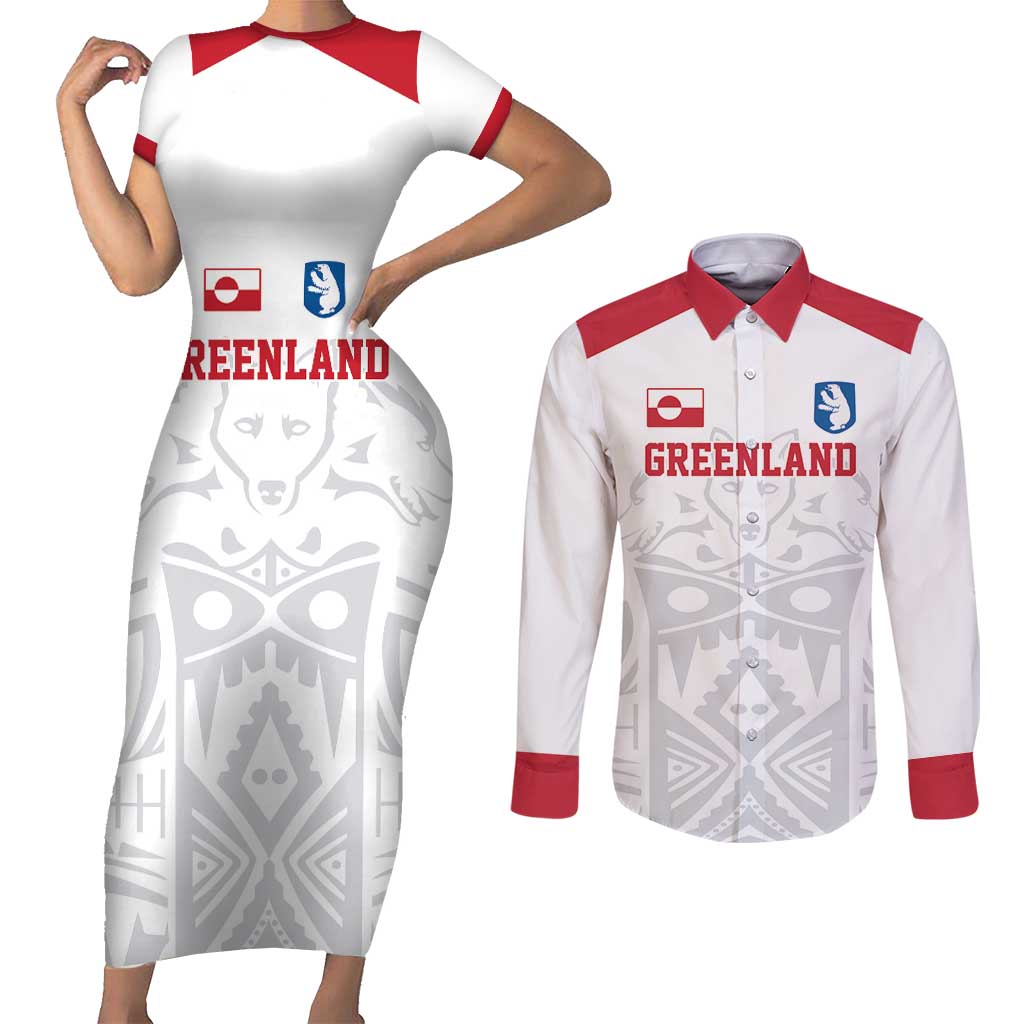 Custom Greenland Football Couples Matching Short Sleeve Bodycon Dress and Long Sleeve Button Shirt Polar-Bamserne 2022 Version