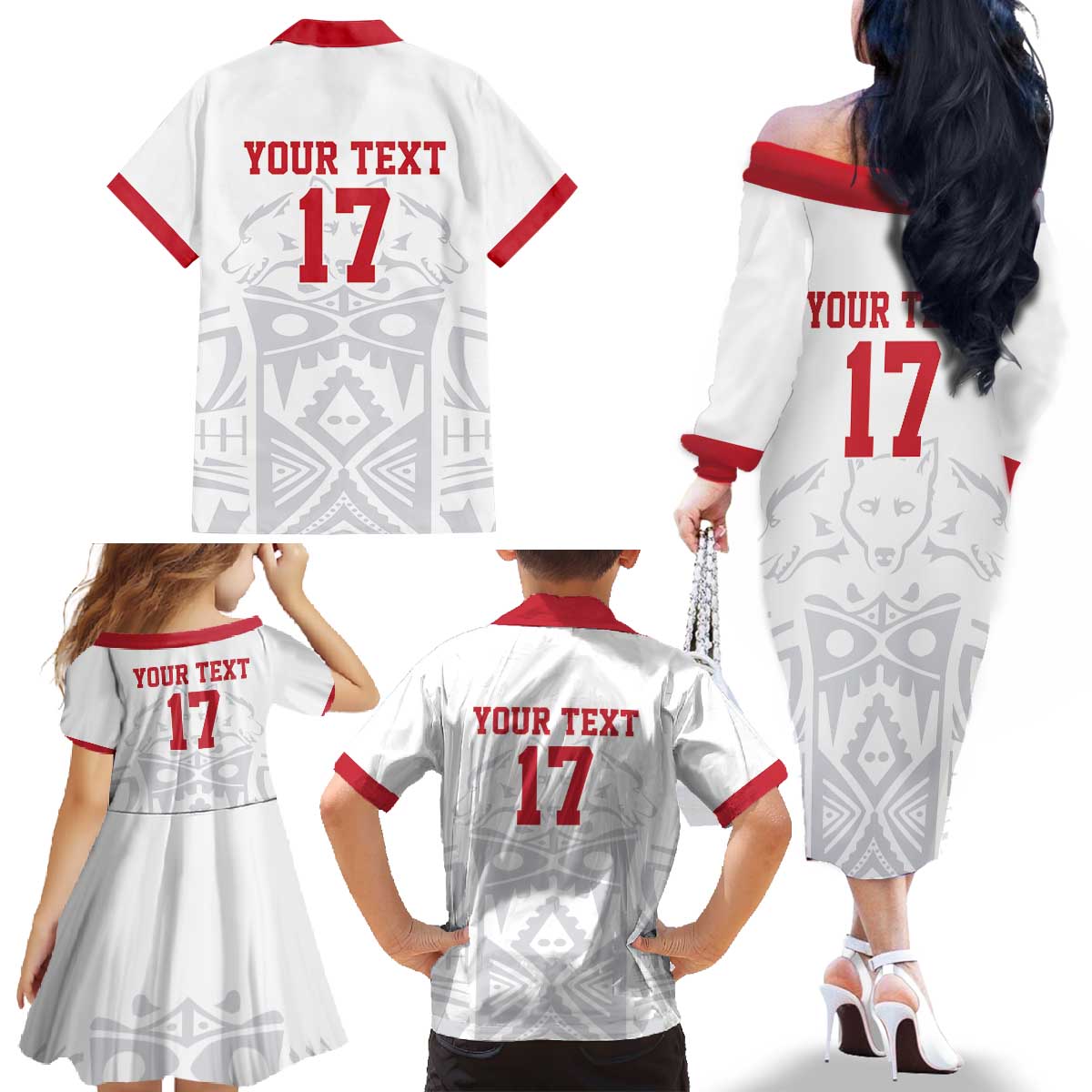 Custom Greenland Football Family Matching Off The Shoulder Long Sleeve Dress and Hawaiian Shirt Polar-Bamserne 2022 Version