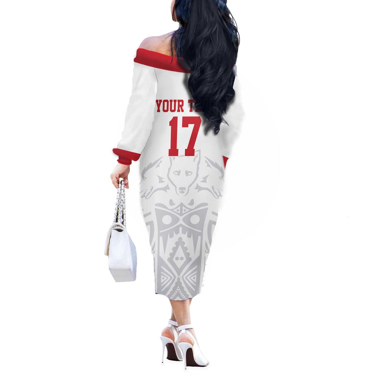 Custom Greenland Football Off The Shoulder Long Sleeve Dress Polar-Bamserne 2022 Version