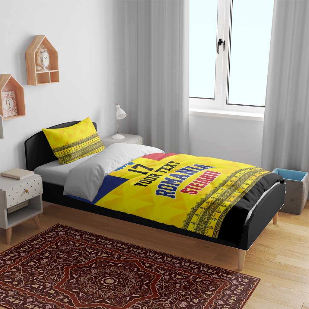 Custom Romania Rugby Go Champions Bedding Set Romanian Traditional Patern