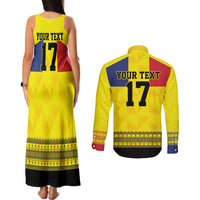 Custom Romania Rugby Go Champions Couples Matching Tank Maxi Dress and Long Sleeve Button Shirt Romanian Traditional Patern