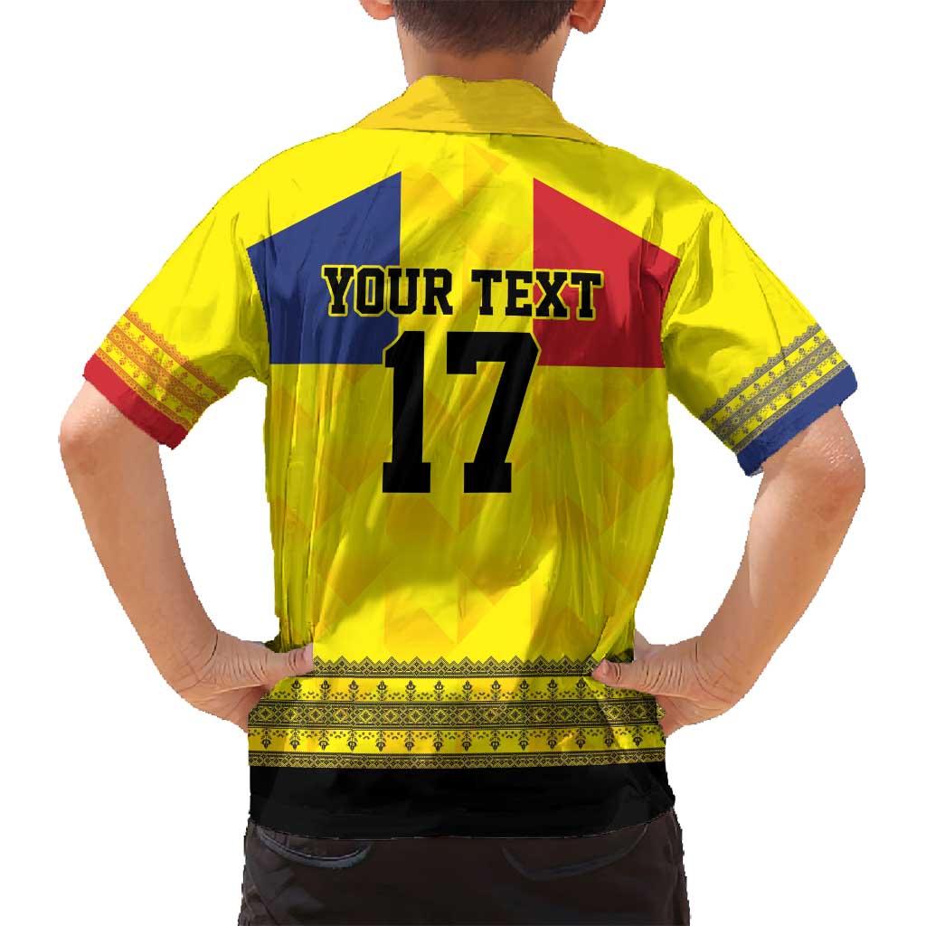 Custom Romania Rugby Go Champions Family Matching Long Sleeve Bodycon Dress and Hawaiian Shirt Romanian Traditional Patern