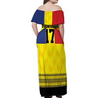 Custom Romania Rugby Go Champions Family Matching Off Shoulder Maxi Dress and Hawaiian Shirt Romanian Traditional Patern