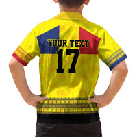 Custom Romania Rugby Go Champions Family Matching Off Shoulder Short Dress and Hawaiian Shirt Romanian Traditional Patern