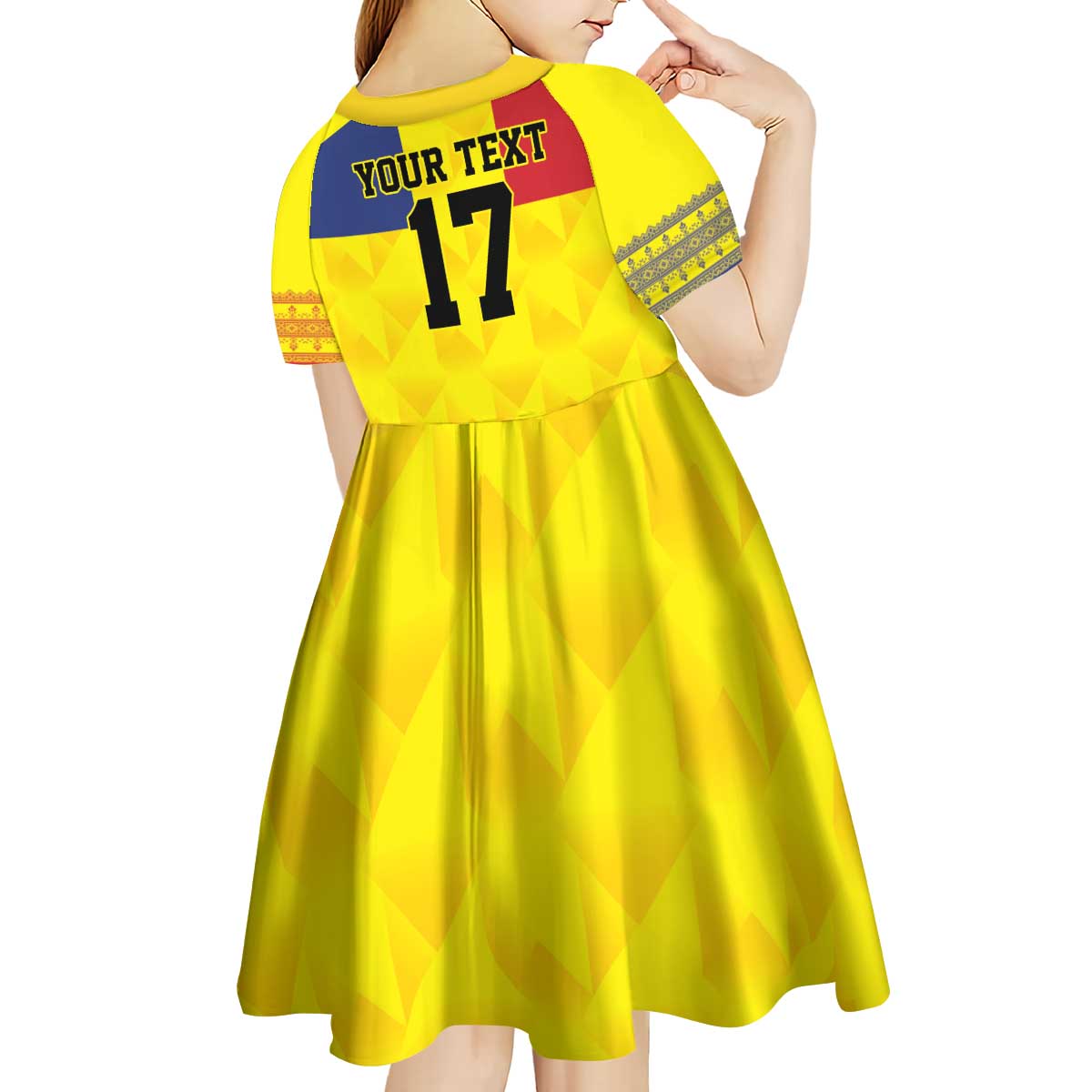 Custom Romania Rugby Go Champions Kid Short Sleeve Dress Romanian Traditional Patern