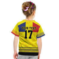 Custom Romania Rugby Go Champions Kid T Shirt Romanian Traditional Patern