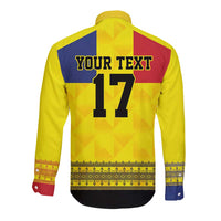 Custom Romania Rugby Go Champions Long Sleeve Button Shirt Romanian Traditional Patern