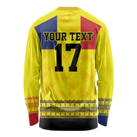 Custom Romania Rugby Go Champions Long Sleeve Shirt Romanian Traditional Patern