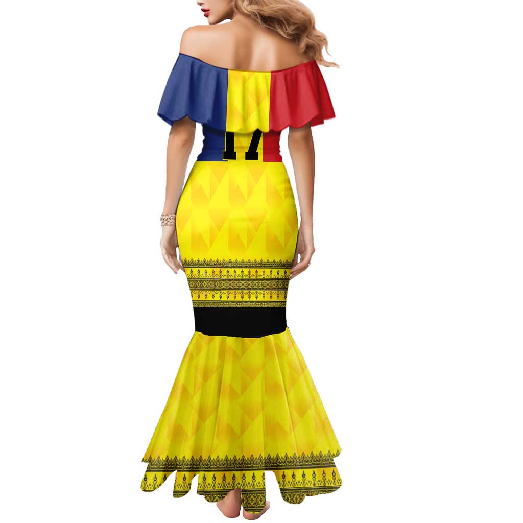 Custom Romania Rugby Go Champions Mermaid Dress Romanian Traditional Patern
