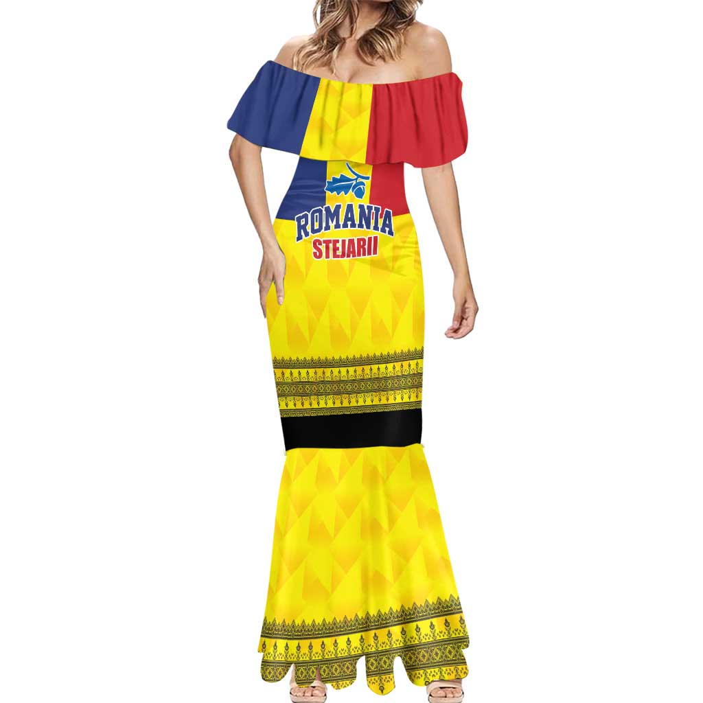 Custom Romania Rugby Go Champions Mermaid Dress Romanian Traditional Patern