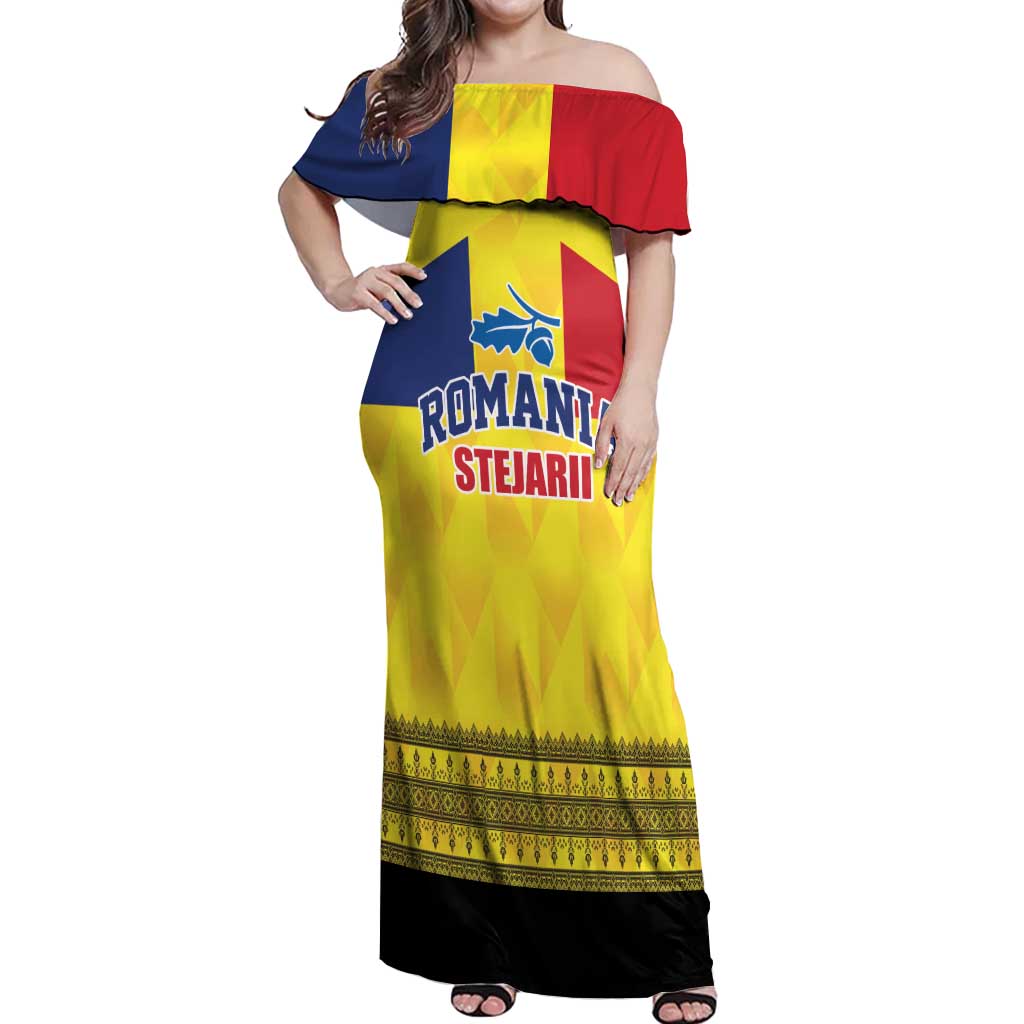 Custom Romania Rugby Go Champions Off Shoulder Maxi Dress Romanian Traditional Patern