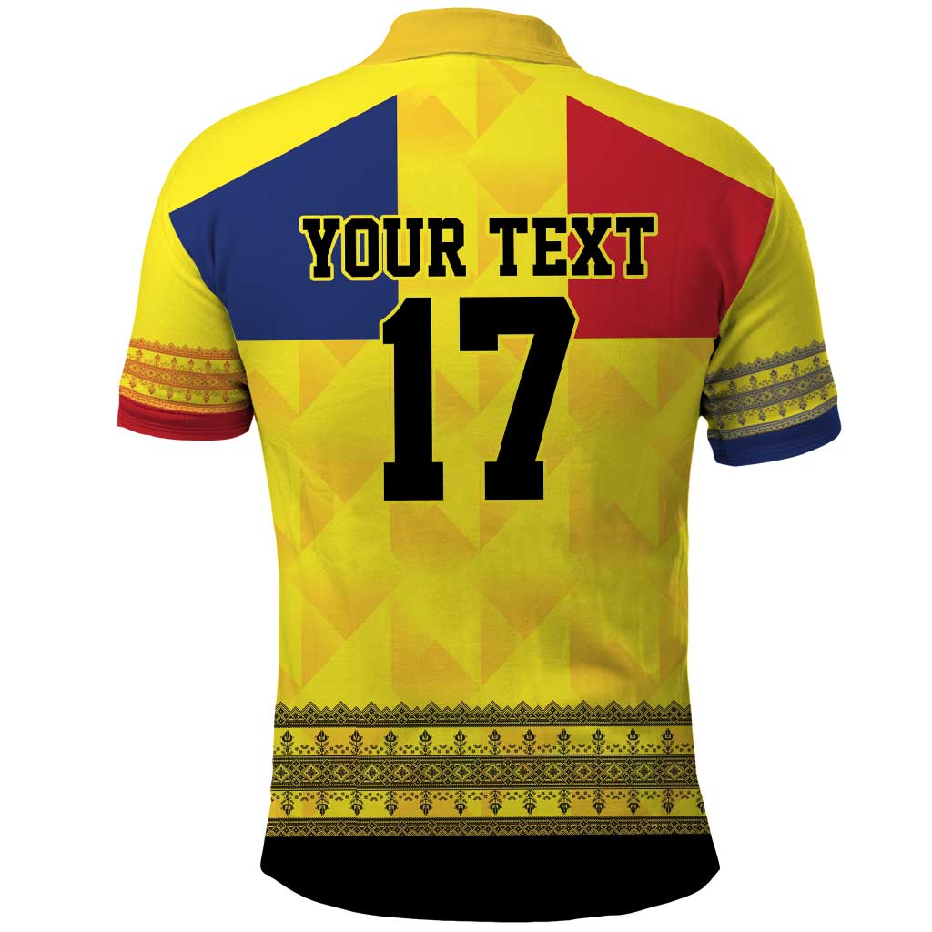 Custom Romania Rugby Go Champions Polo Shirt Romanian Traditional Patern
