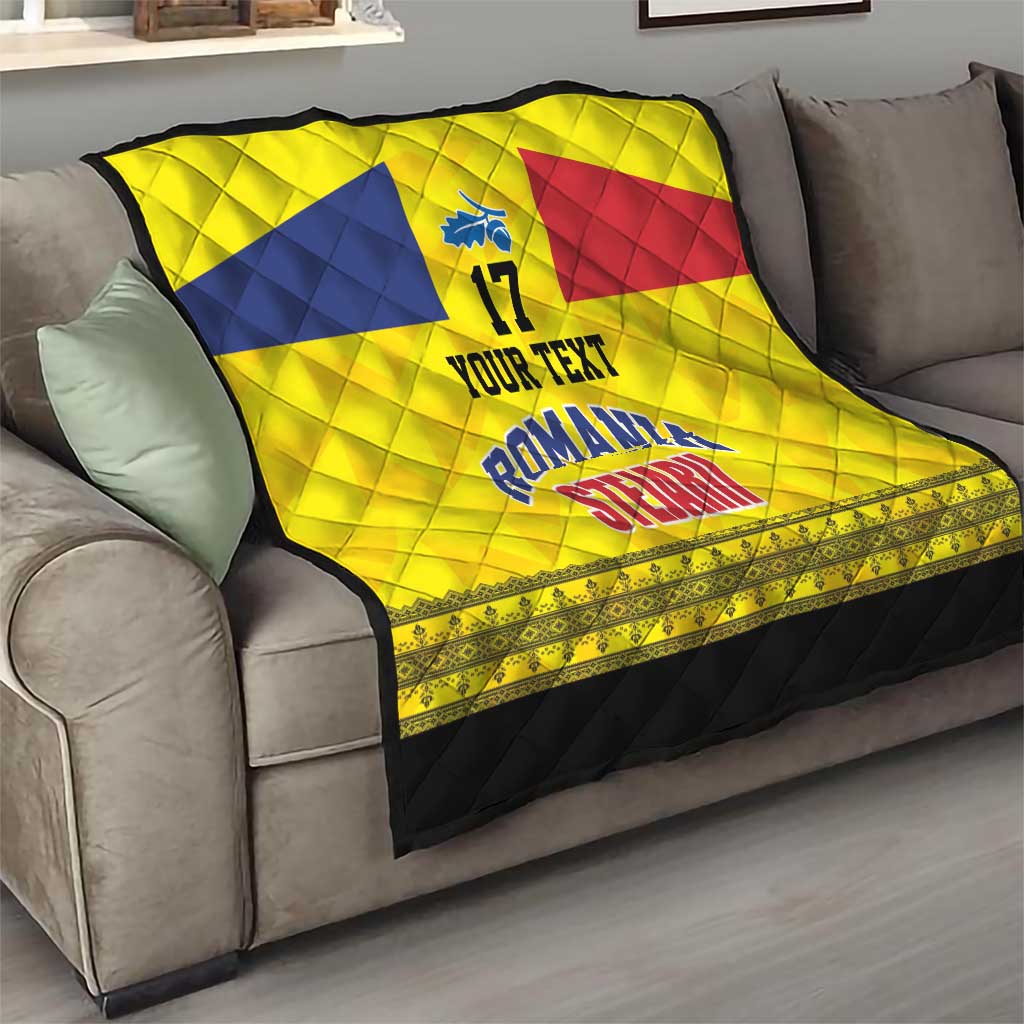 Custom Romania Rugby Go Champions Quilt Romanian Traditional Patern