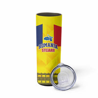 Custom Romania Rugby Go Champions Skinny Tumbler Sporty Style with Romanian Traditional Patern