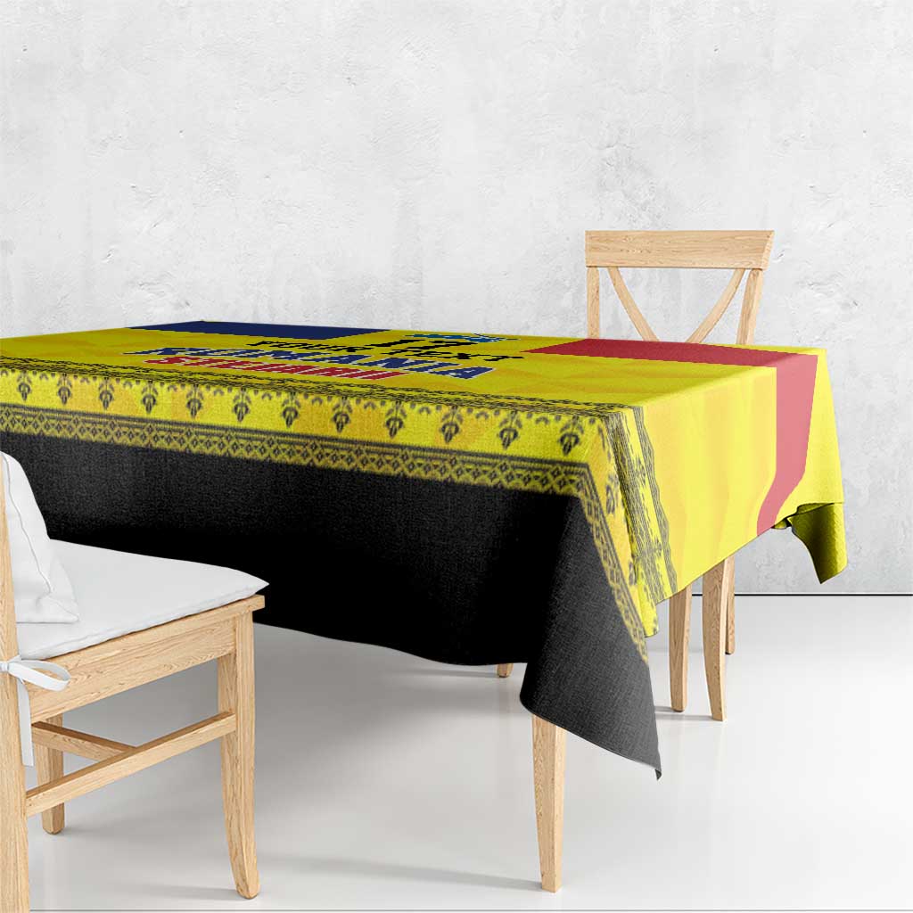 Custom Romania Rugby Go Champions Tablecloth Romanian Traditional Patern
