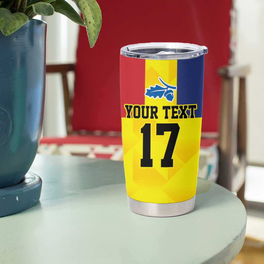 Custom Romania Rugby Go Champions Tumbler Cup Sporty Style with Romanian Traditional Patern