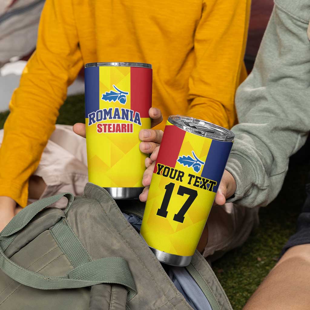 Custom Romania Rugby Go Champions Tumbler Cup Sporty Style with Romanian Traditional Patern