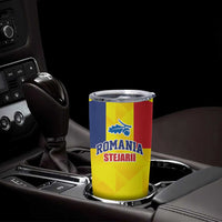 Custom Romania Rugby Go Champions Tumbler Cup Sporty Style with Romanian Traditional Patern