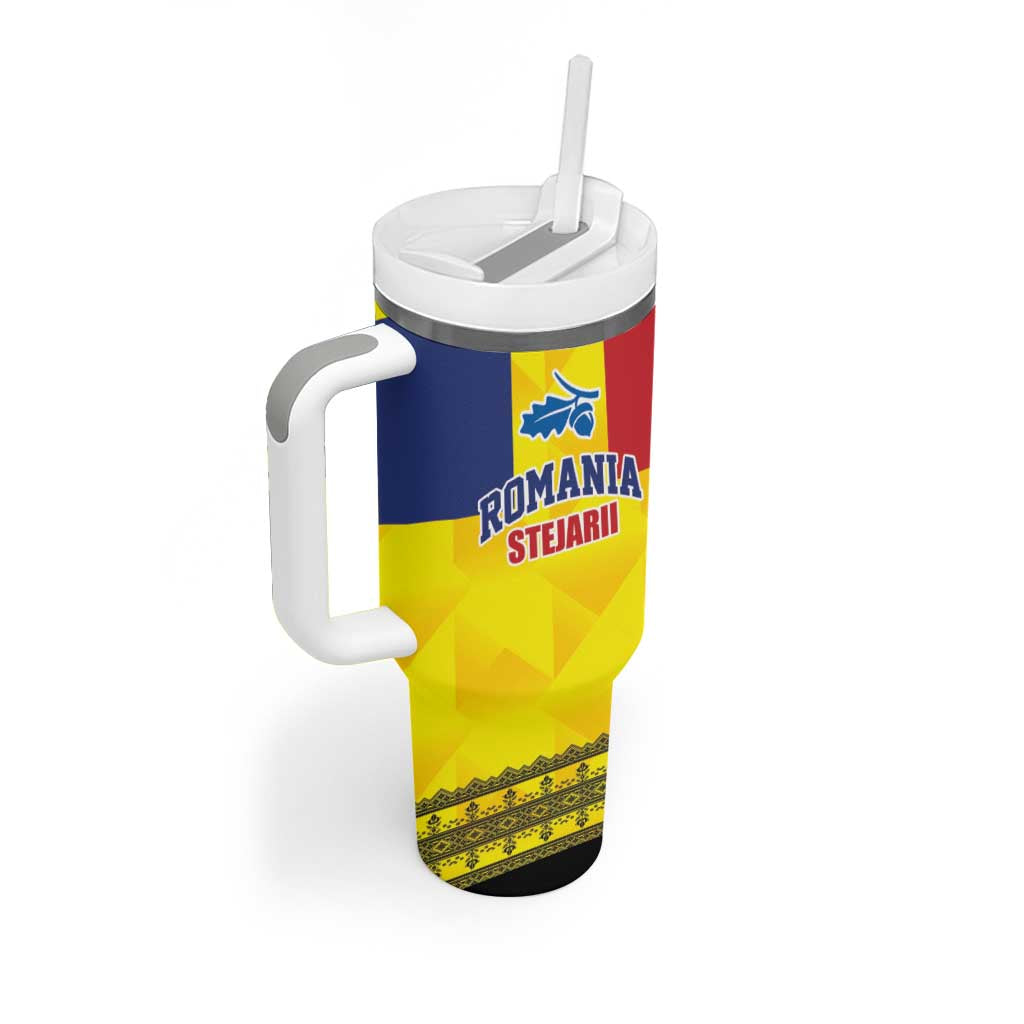 Custom Romania Rugby Go Champions Tumbler With Handle Sporty Style with Romanian Traditional Patern