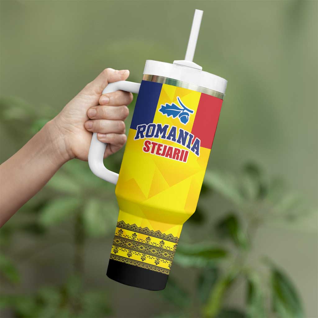 Custom Romania Rugby Go Champions Tumbler With Handle Sporty Style with Romanian Traditional Patern