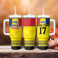 Custom Romania Rugby Go Champions Tumbler With Handle Sporty Style with Romanian Traditional Patern