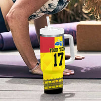 Custom Romania Rugby Go Champions Tumbler With Handle Sporty Style with Romanian Traditional Patern