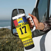 Custom Romania Rugby Go Champions Tumbler With Handle Sporty Style with Romanian Traditional Patern
