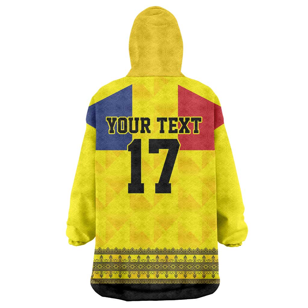 Custom Romania Rugby Go Champions Wearable Blanket Hoodie Romanian Traditional Patern