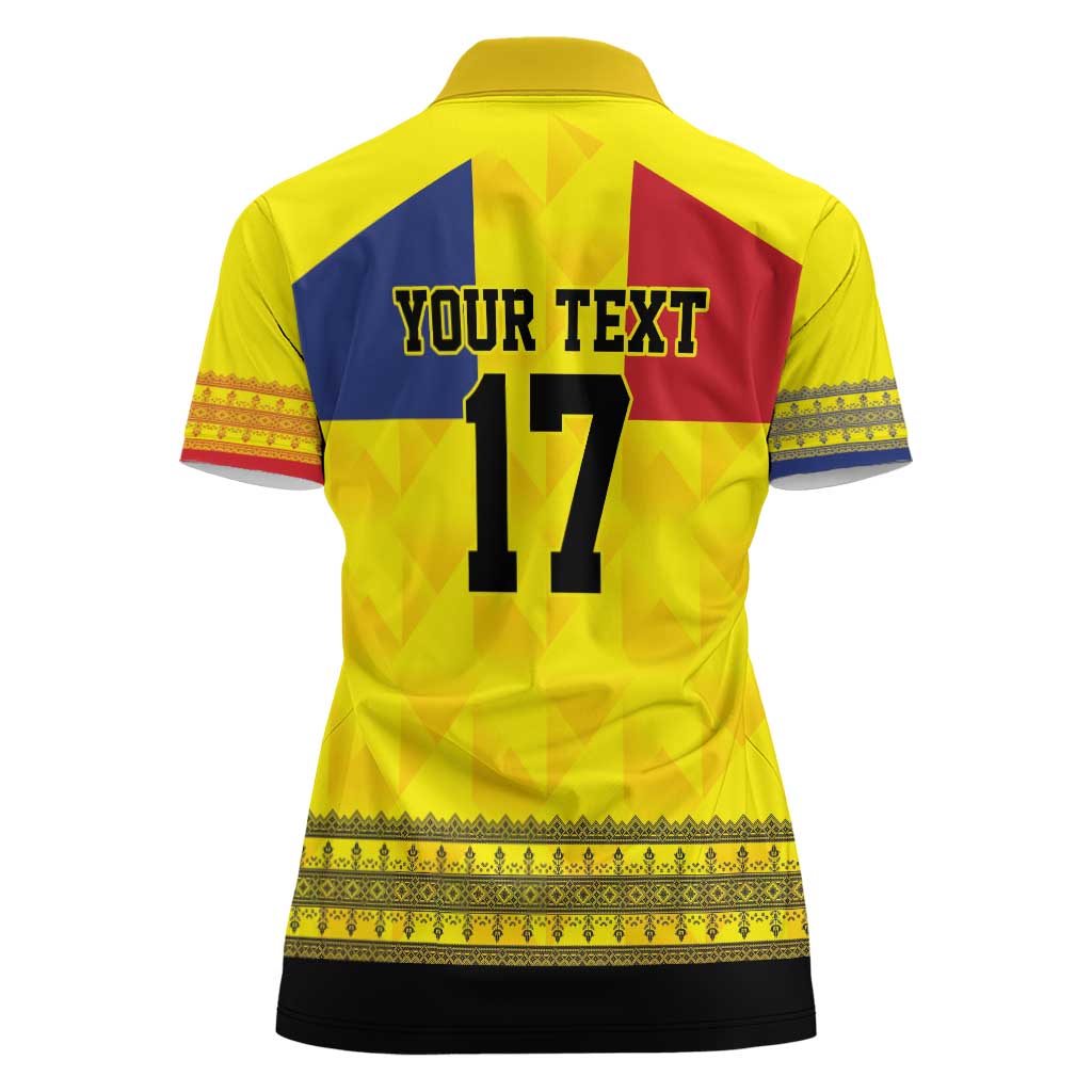 Custom Romania Rugby Go Champions Women Polo Shirt Romanian Traditional Patern