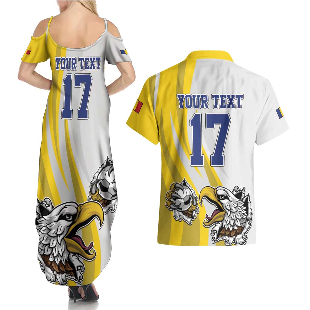 Custom Romania Football With Eagle Mascot Couples Matching Summer Maxi Dress and Hawaiian Shirt Sporty Style