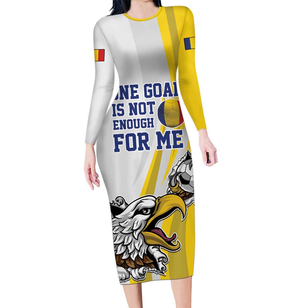 Custom Romania Football With Eagle Mascot Family Matching Long Sleeve Bodycon Dress and Hawaiian Shirt Sporty Style