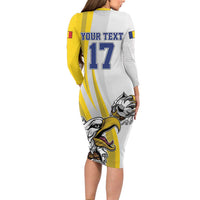 Custom Romania Football With Eagle Mascot Family Matching Long Sleeve Bodycon Dress and Hawaiian Shirt Sporty Style