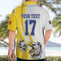 Custom Romania Football With Eagle Mascot Hawaiian Shirt Sporty Style