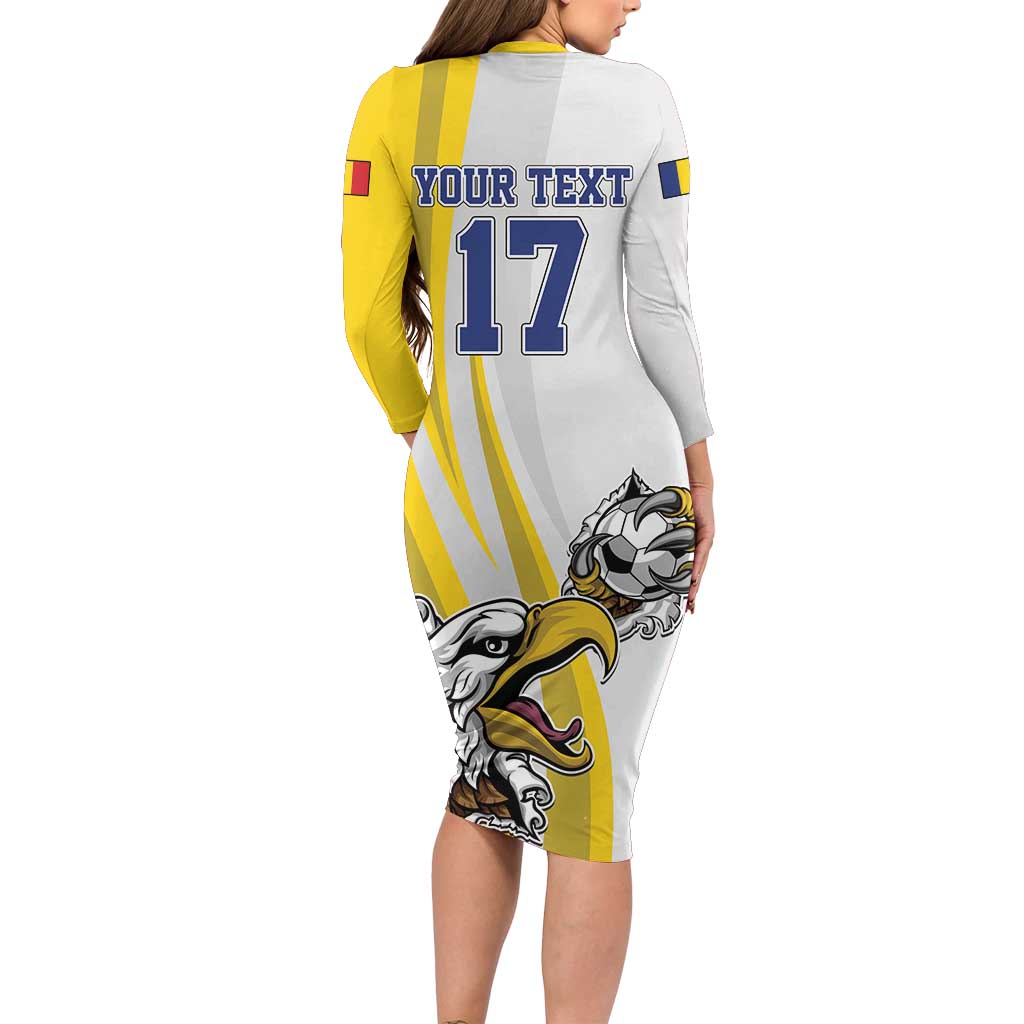 Custom Romania Football With Eagle Mascot Long Sleeve Bodycon Dress Sporty Style