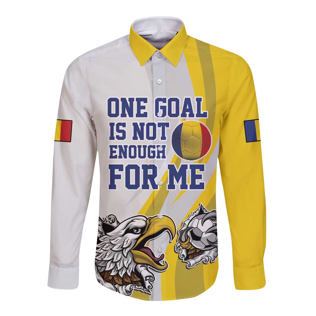 Custom Romania Football With Eagle Mascot Long Sleeve Button Shirt Sporty Style
