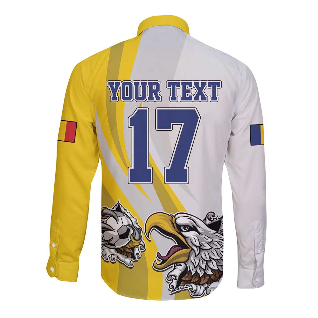 Custom Romania Football With Eagle Mascot Long Sleeve Button Shirt Sporty Style