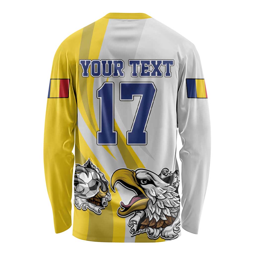 Custom Romania Football With Eagle Mascot Long Sleeve Shirt Sporty Style