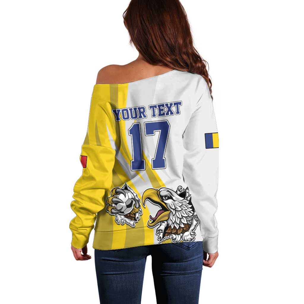 Custom Romania Football With Eagle Mascot Off Shoulder Sweater Sporty Style