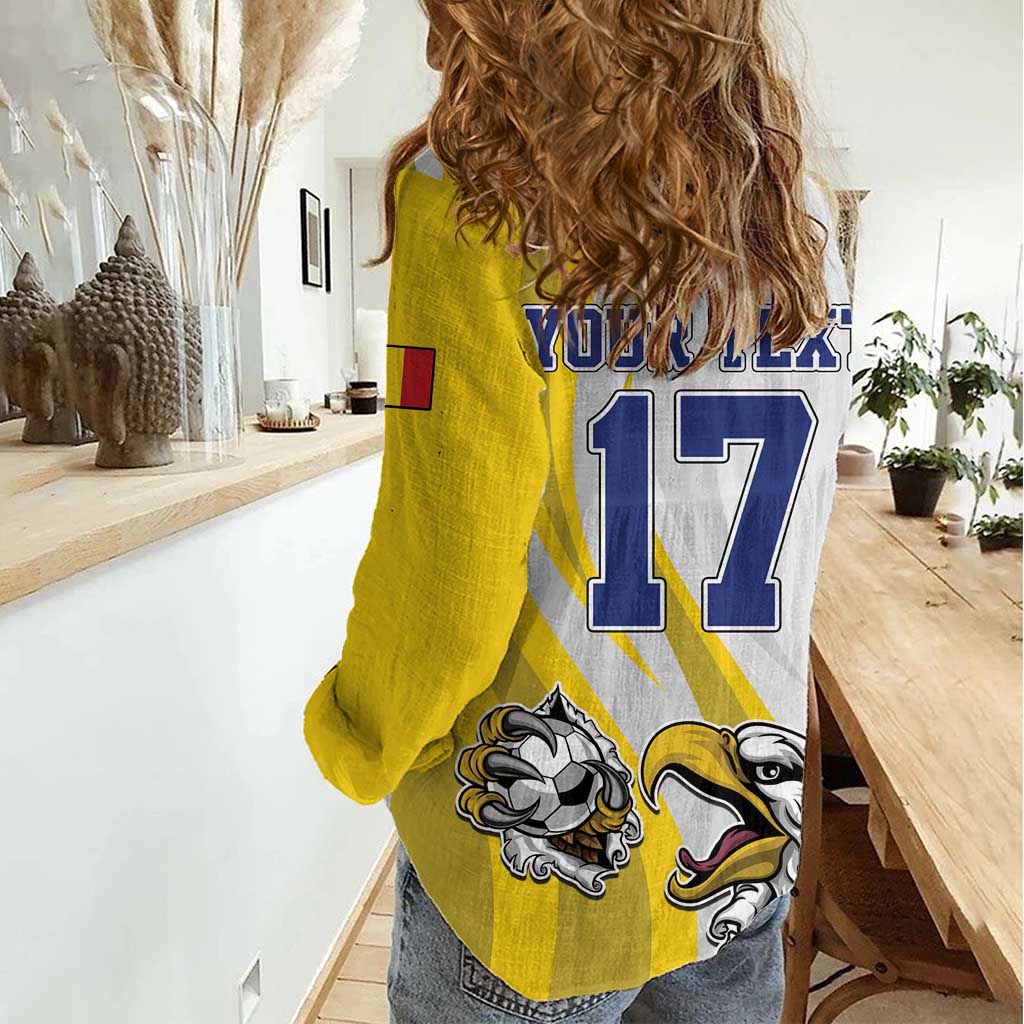 Custom Romania Football With Eagle Mascot Women Casual Shirt Sporty Style